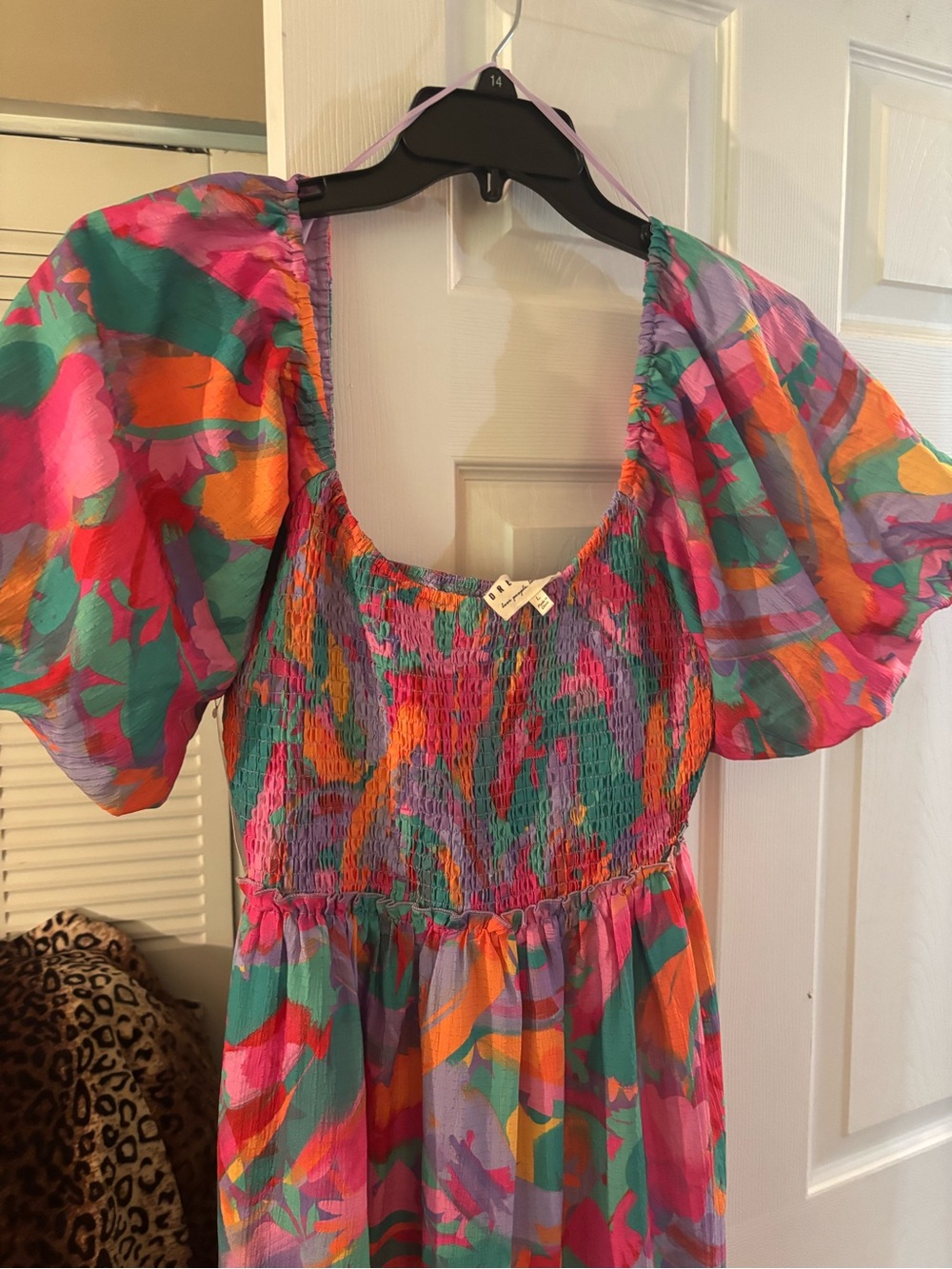 Bright Floral Smocked Maxi Dress in Pink and Green - Picture 3 of 7